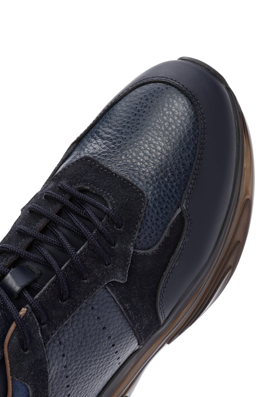 
Men's Navy Thick Sole Lace-Up Leather Casual Sneaker
