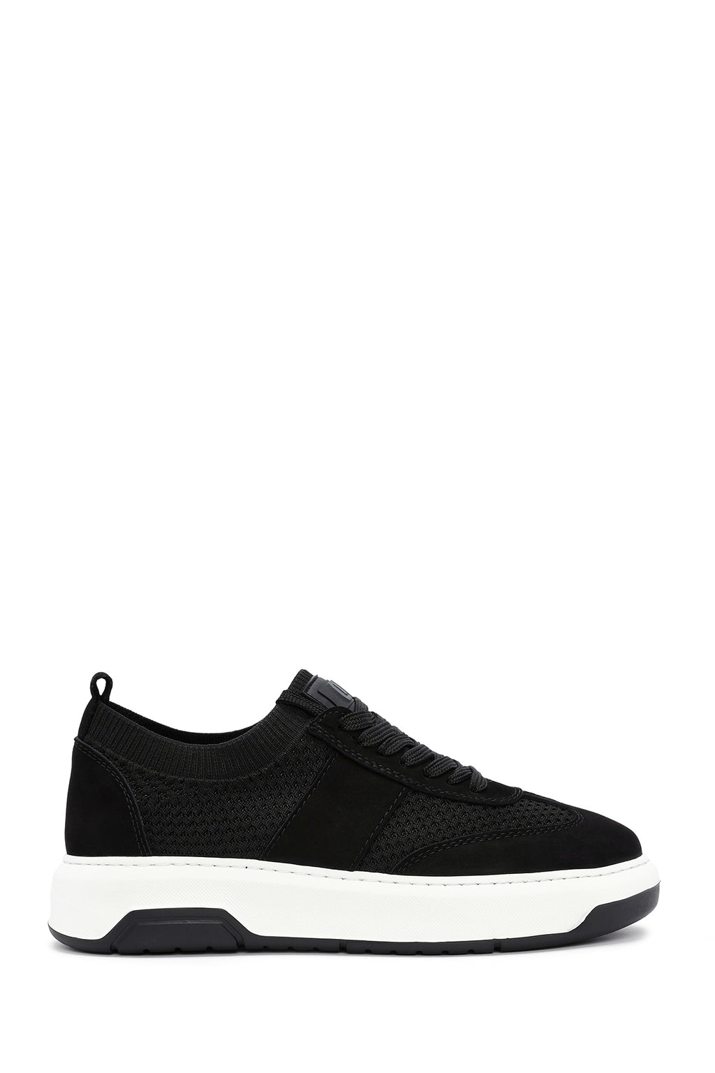 Erkek Siyah Deri Detaylı Bağcıklı Kumaş Sneaker
