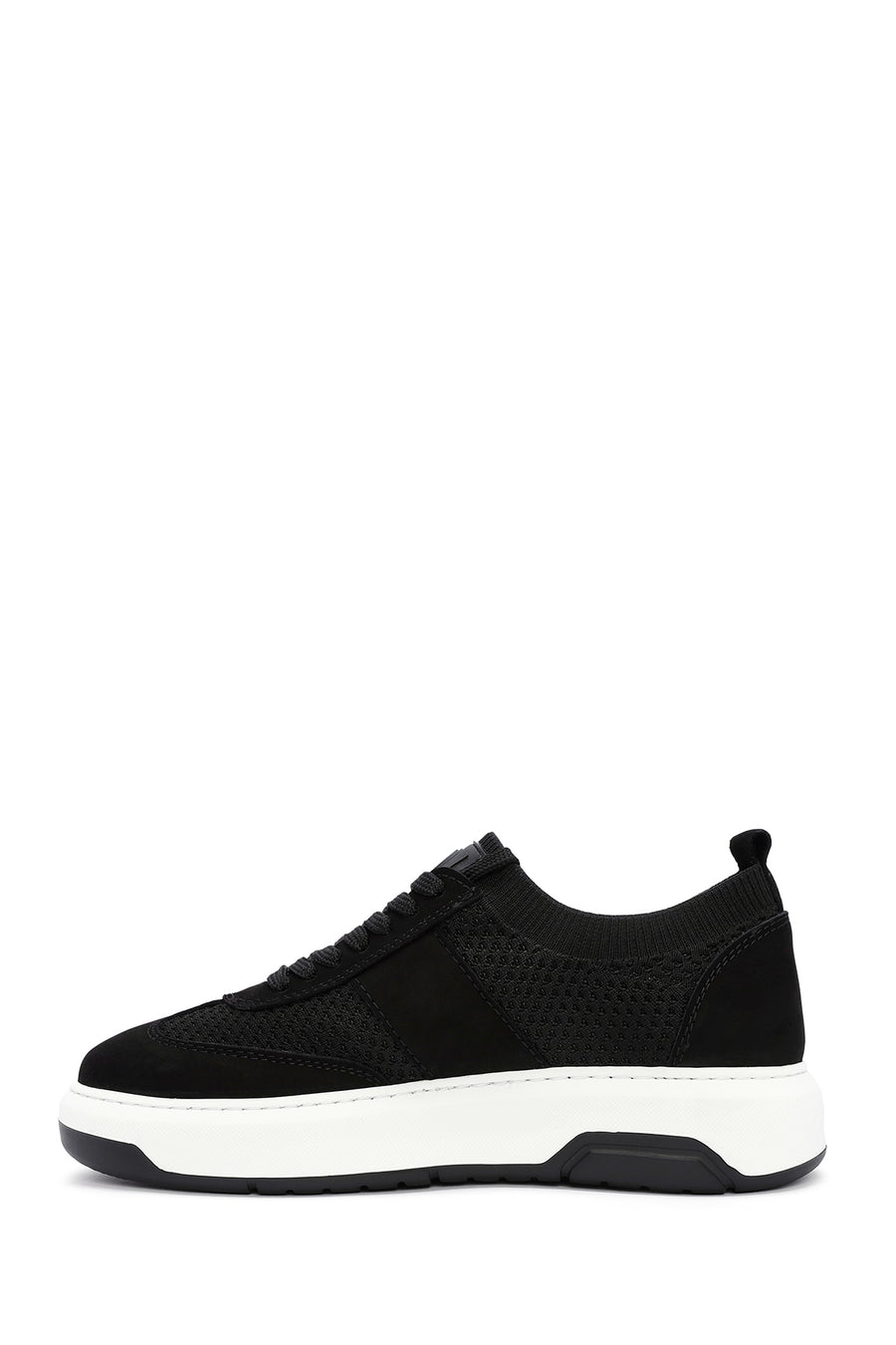 Men's Black Leather Detailed Lace Up Fabric Sneaker