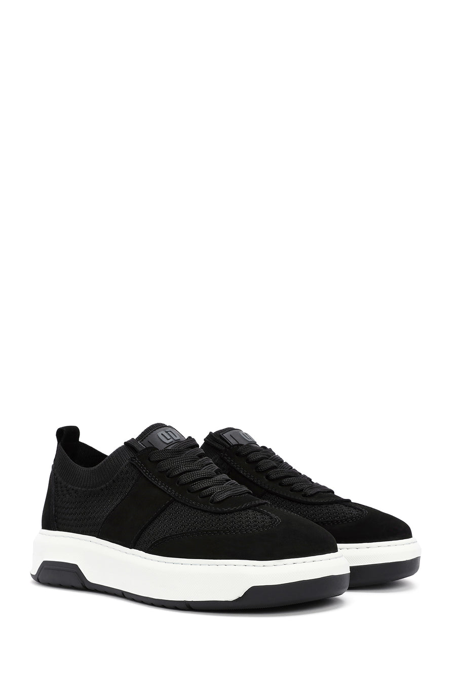 Men's Black Leather Detailed Lace Up Fabric Sneaker