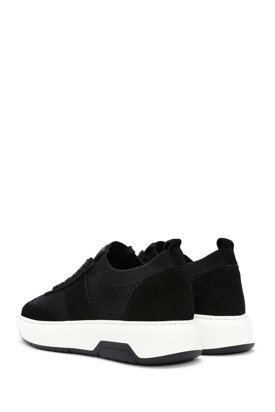 Men's Black Leather Detailed Lace Up Fabric Sneaker