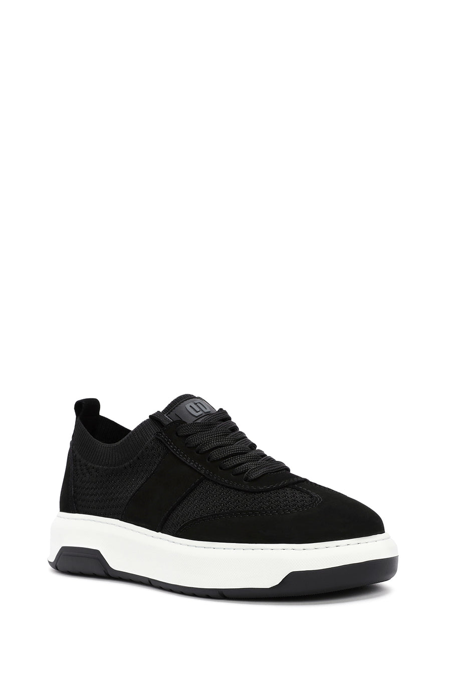 Men's Black Leather Detailed Lace Up Fabric Sneaker