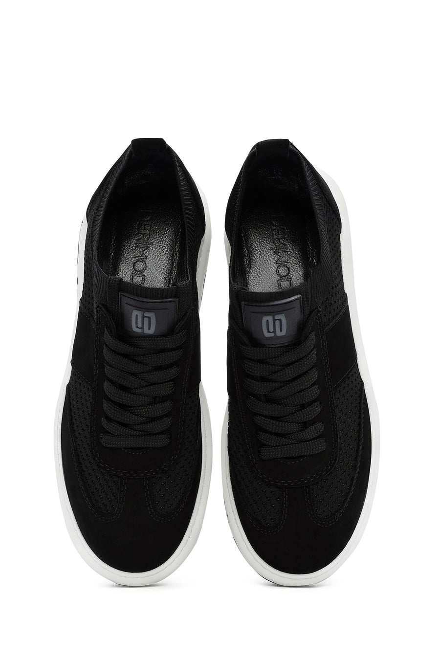 Men's Black Leather Detailed Lace Up Fabric Sneaker