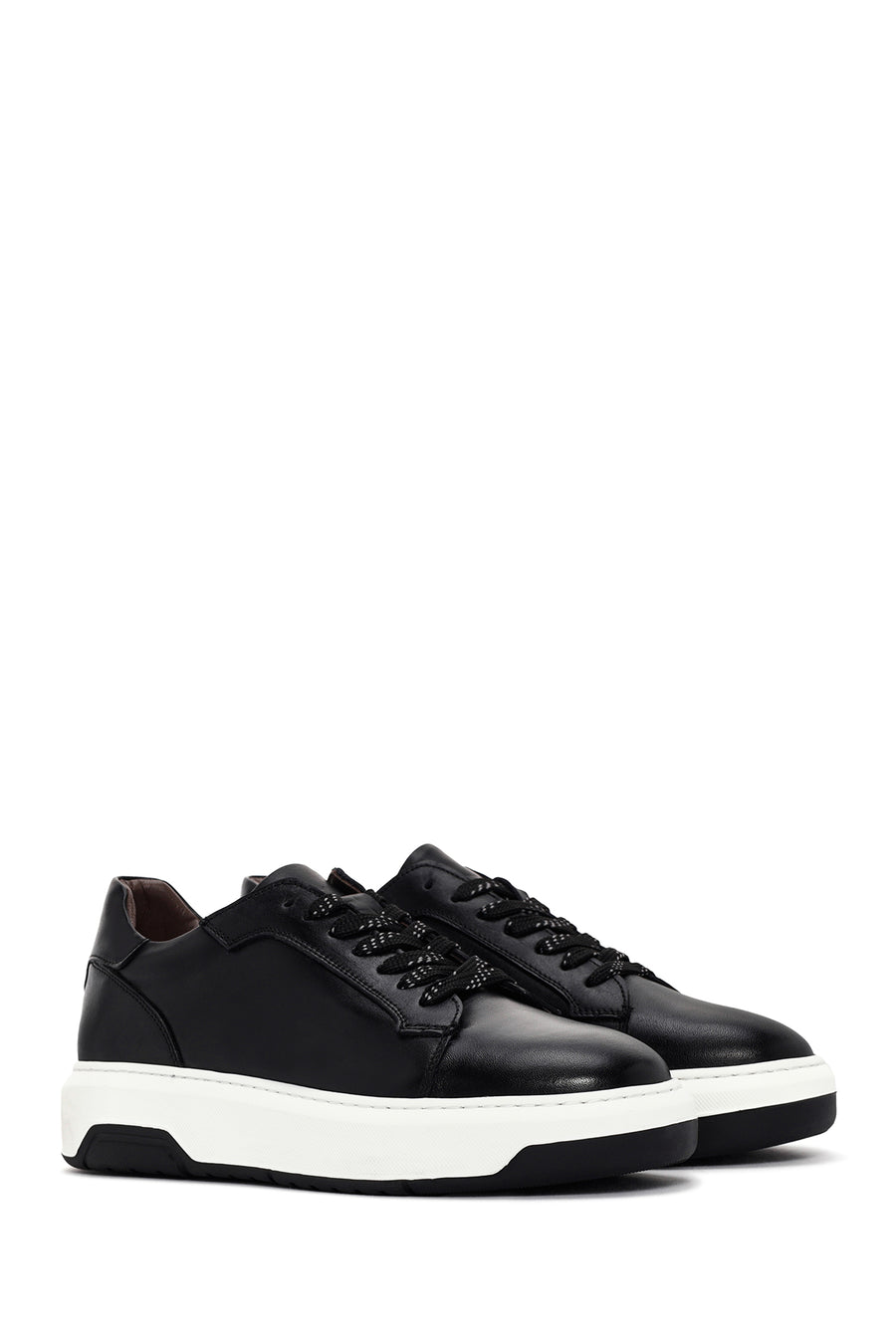 Men's Black Thick Sole Lace Up Leather Sneaker