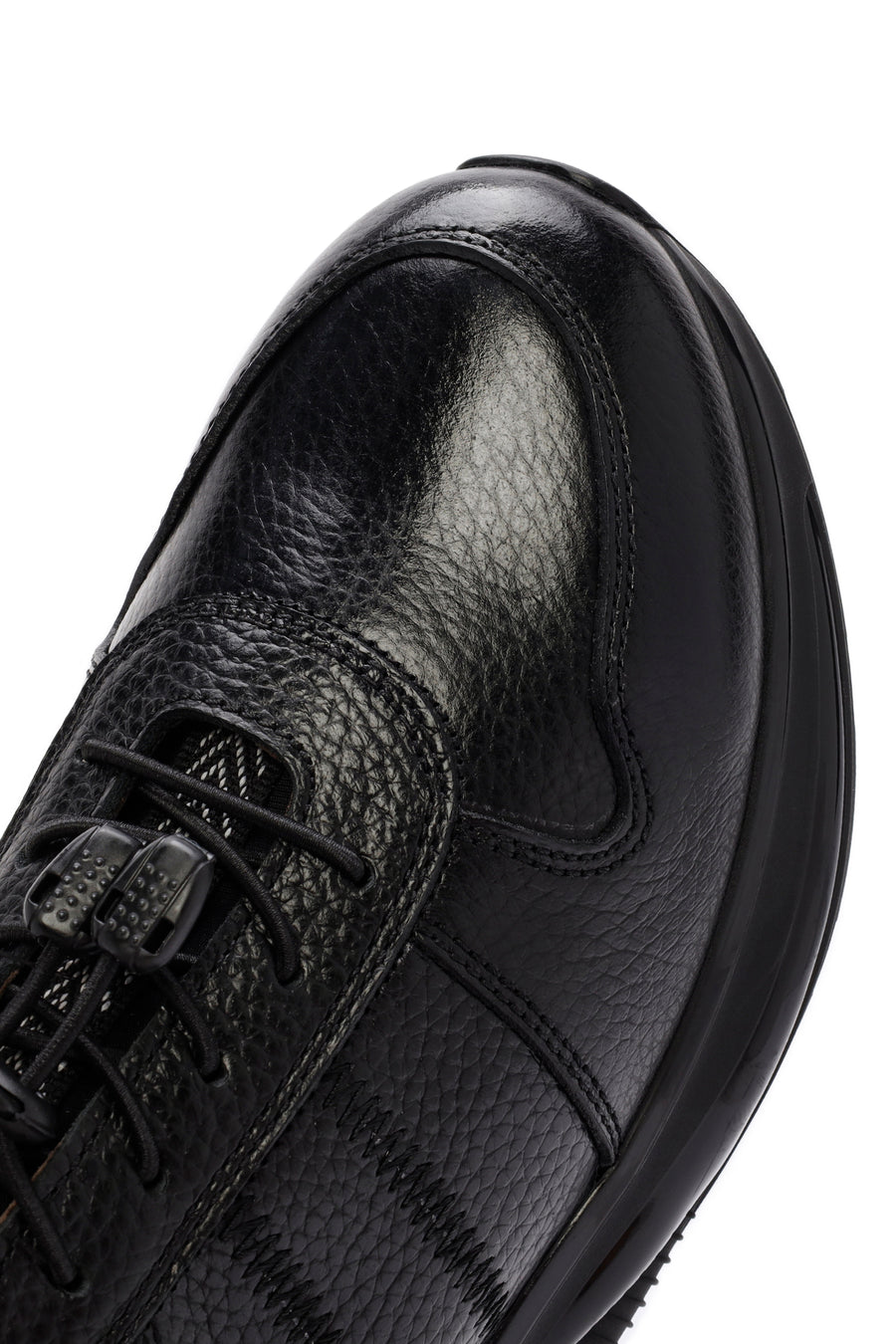 Men's Black Lace-up Thick-Sole Leather Sneaker