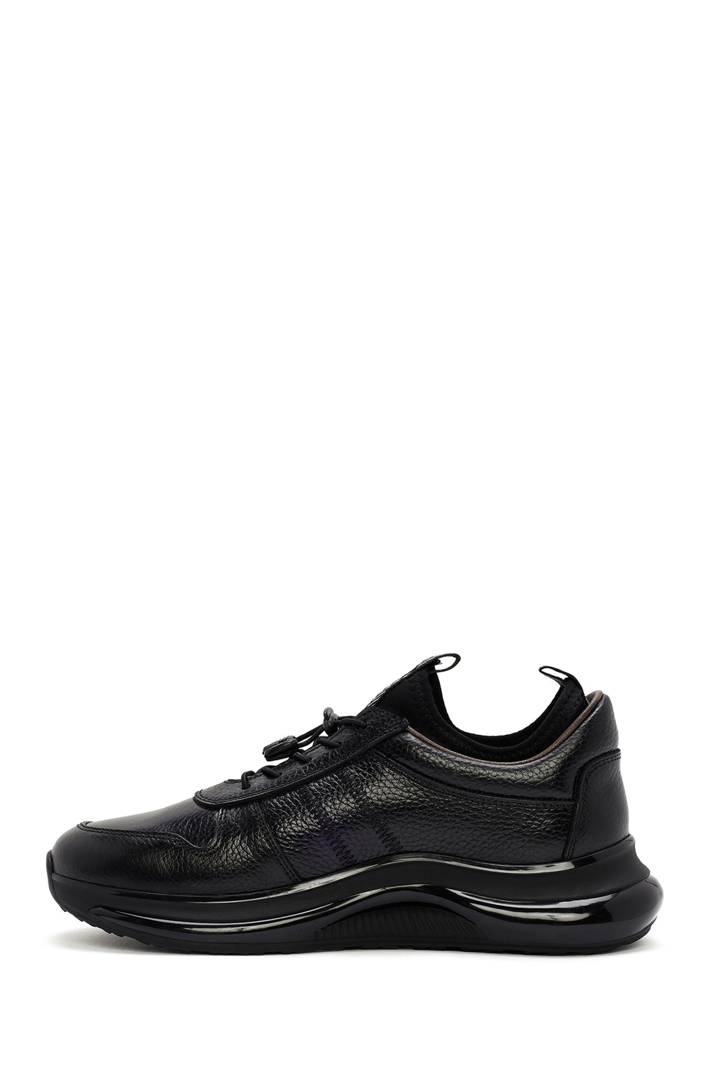 Erkek Siyah Bağcıklı Kalın Tabanlı Deri Sneaker