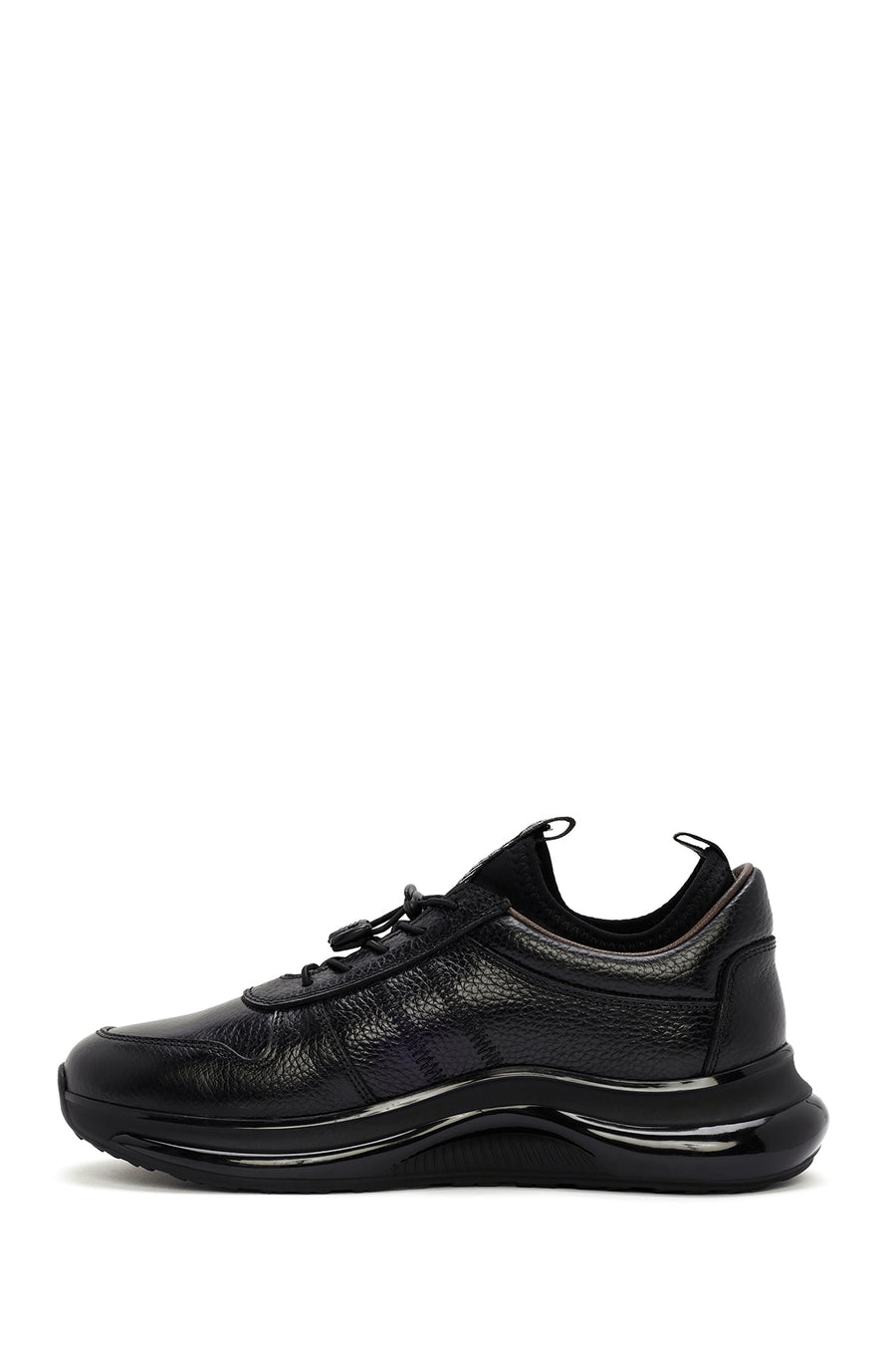 Men's Black Lace-up Thick-Sole Leather Sneaker