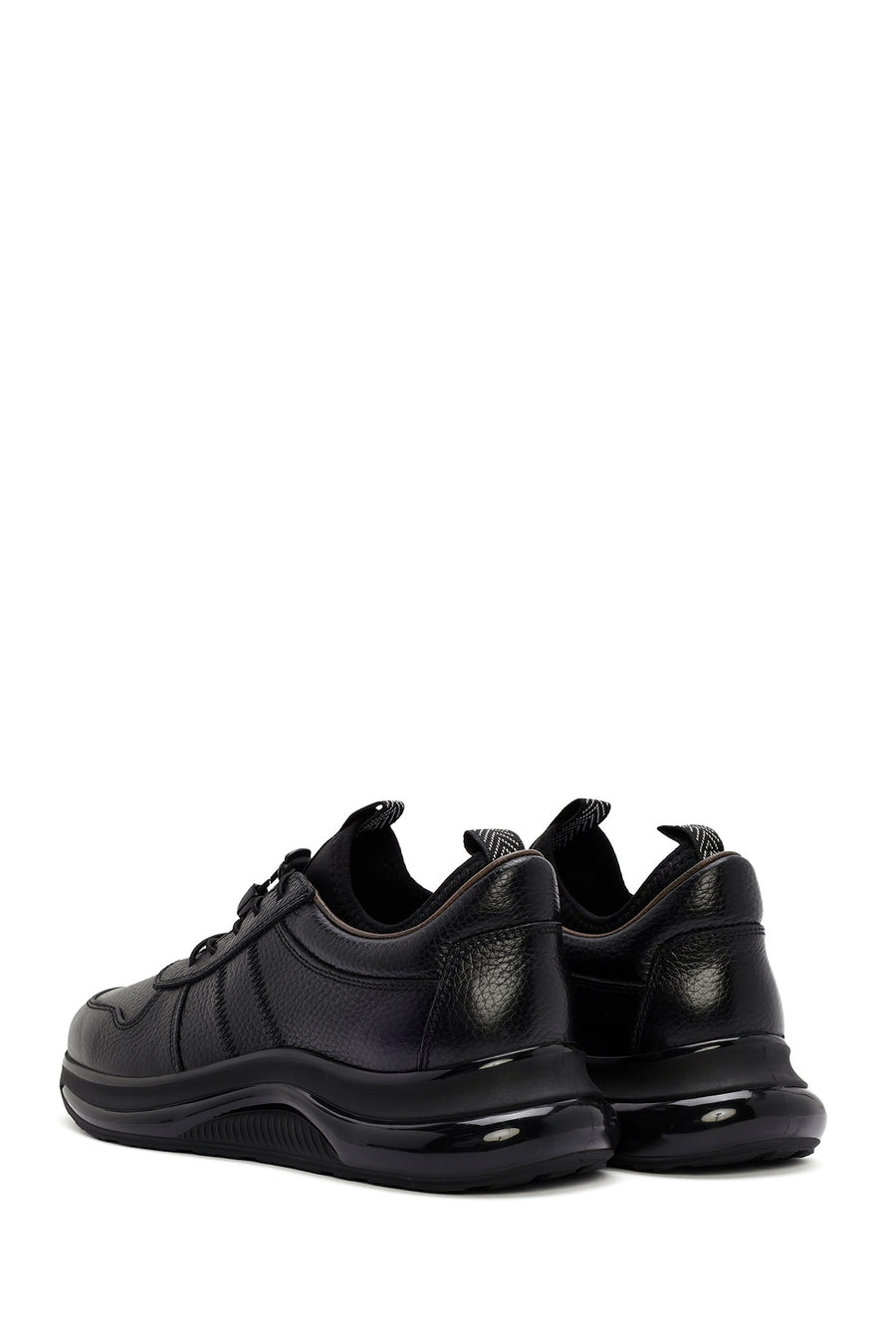 Men's Black Lace-up Thick-Sole Leather Sneaker