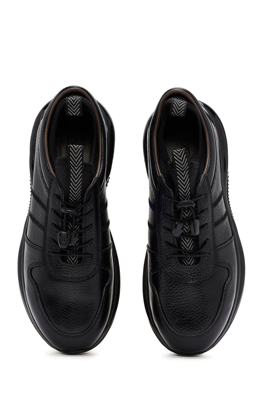 Men's Black Lace-up Thick-Sole Leather Sneaker