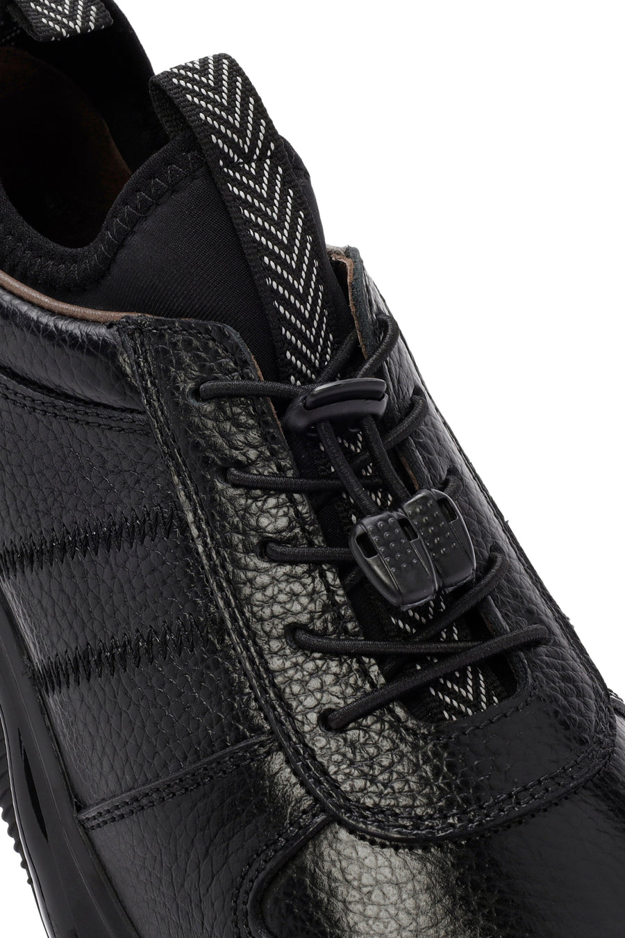 Men's Black Lace-up Thick-Sole Leather Sneaker