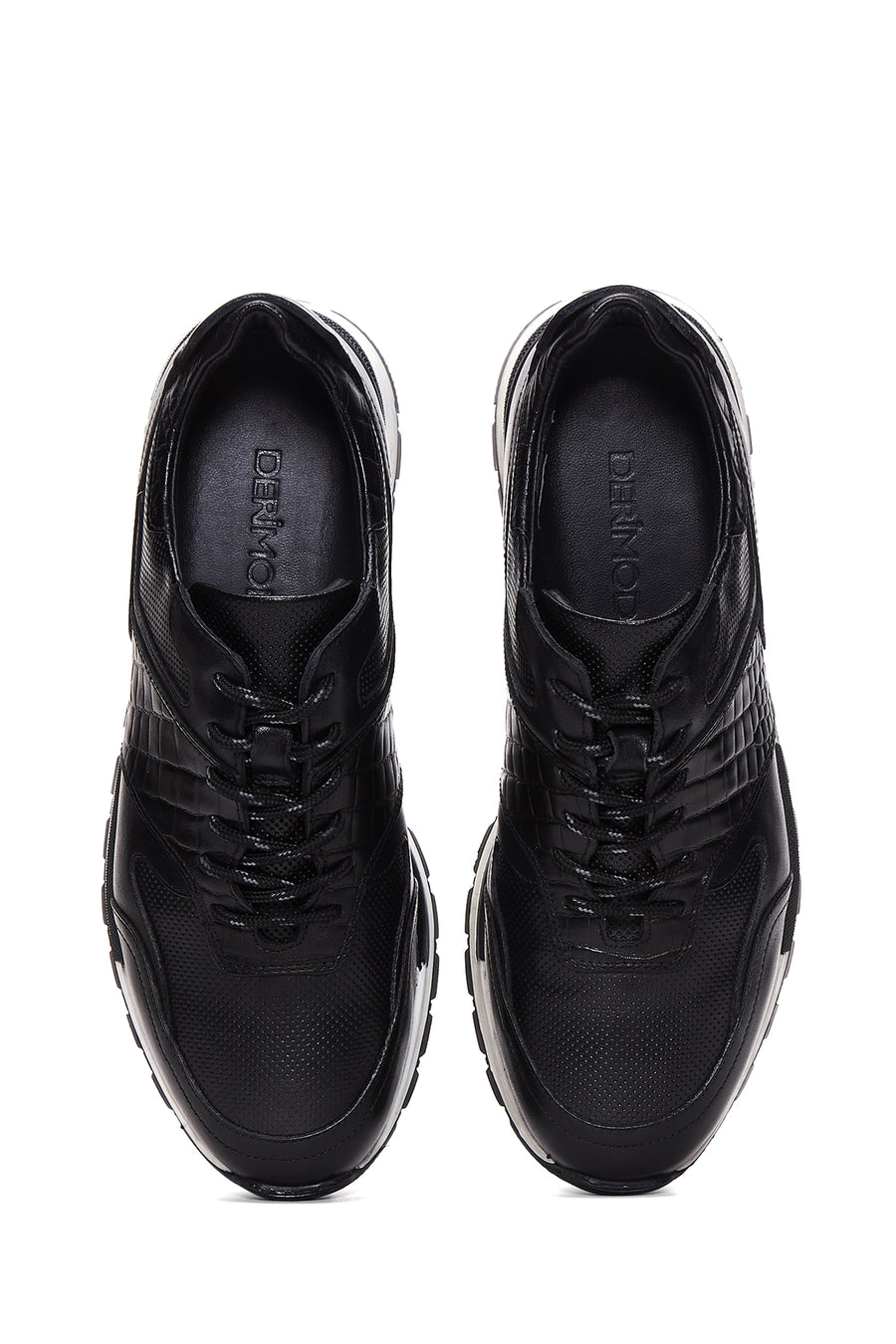 Erkek Siyah Bağcıklı Deri Casual Sneaker