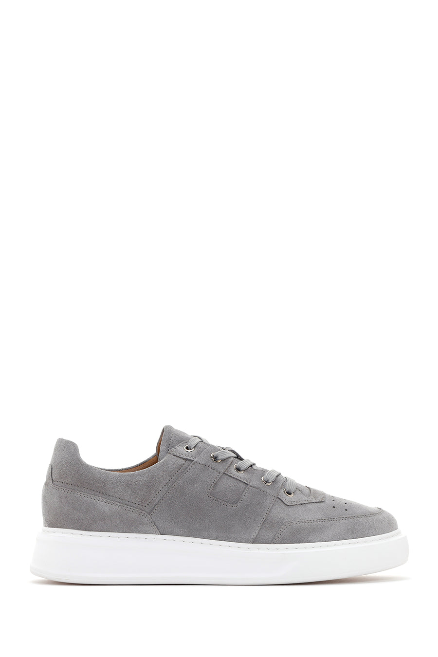Erkek Gri Kalın Tabanlı Bağcıklı Süet Deri Sneaker 24SFD610210 | Derimod