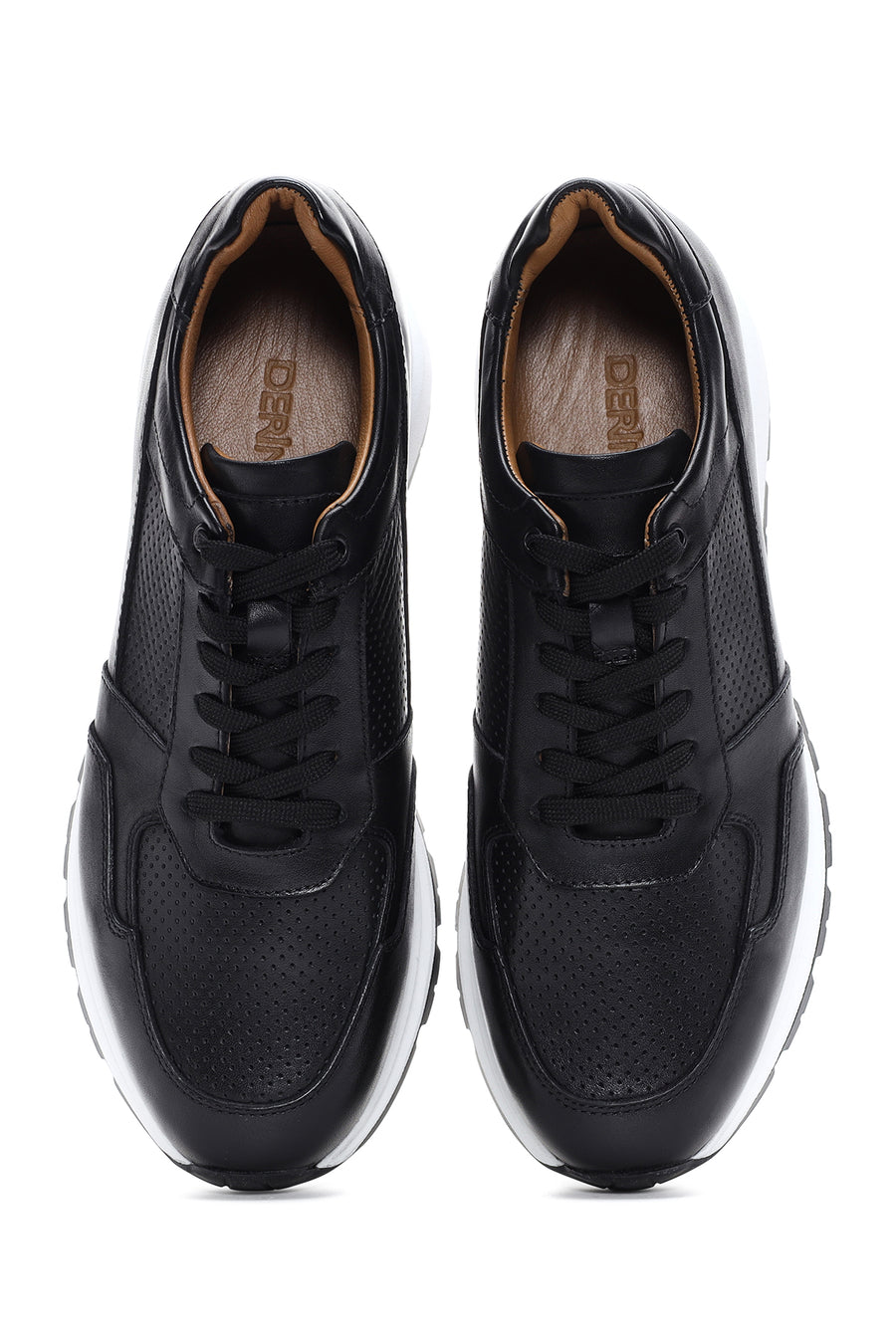 Erkek Siyah Bağcıklı Deri Casual Sneaker