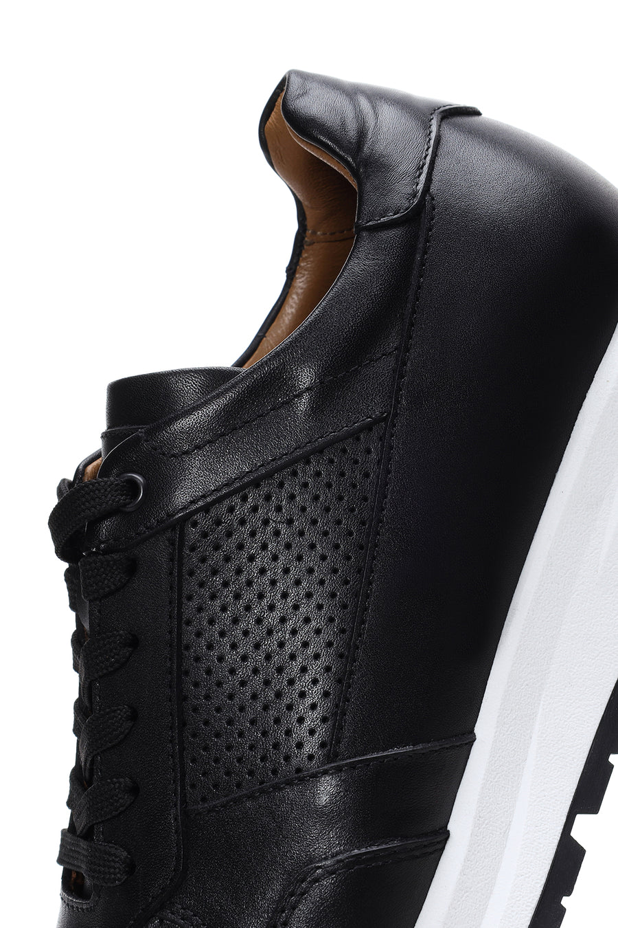 Erkek Siyah Bağcıklı Deri Casual Sneaker