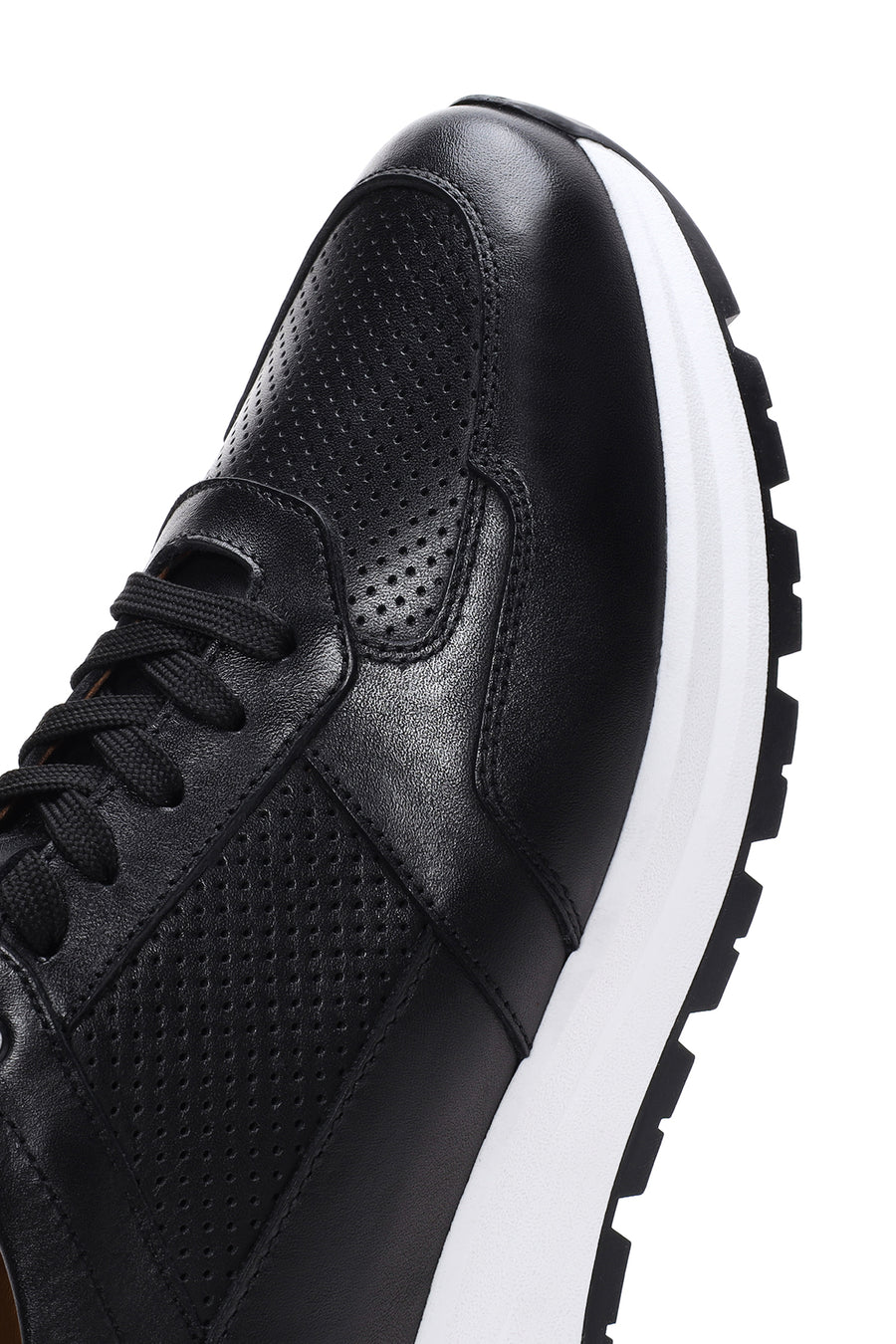 Erkek Siyah Bağcıklı Deri Casual Sneaker