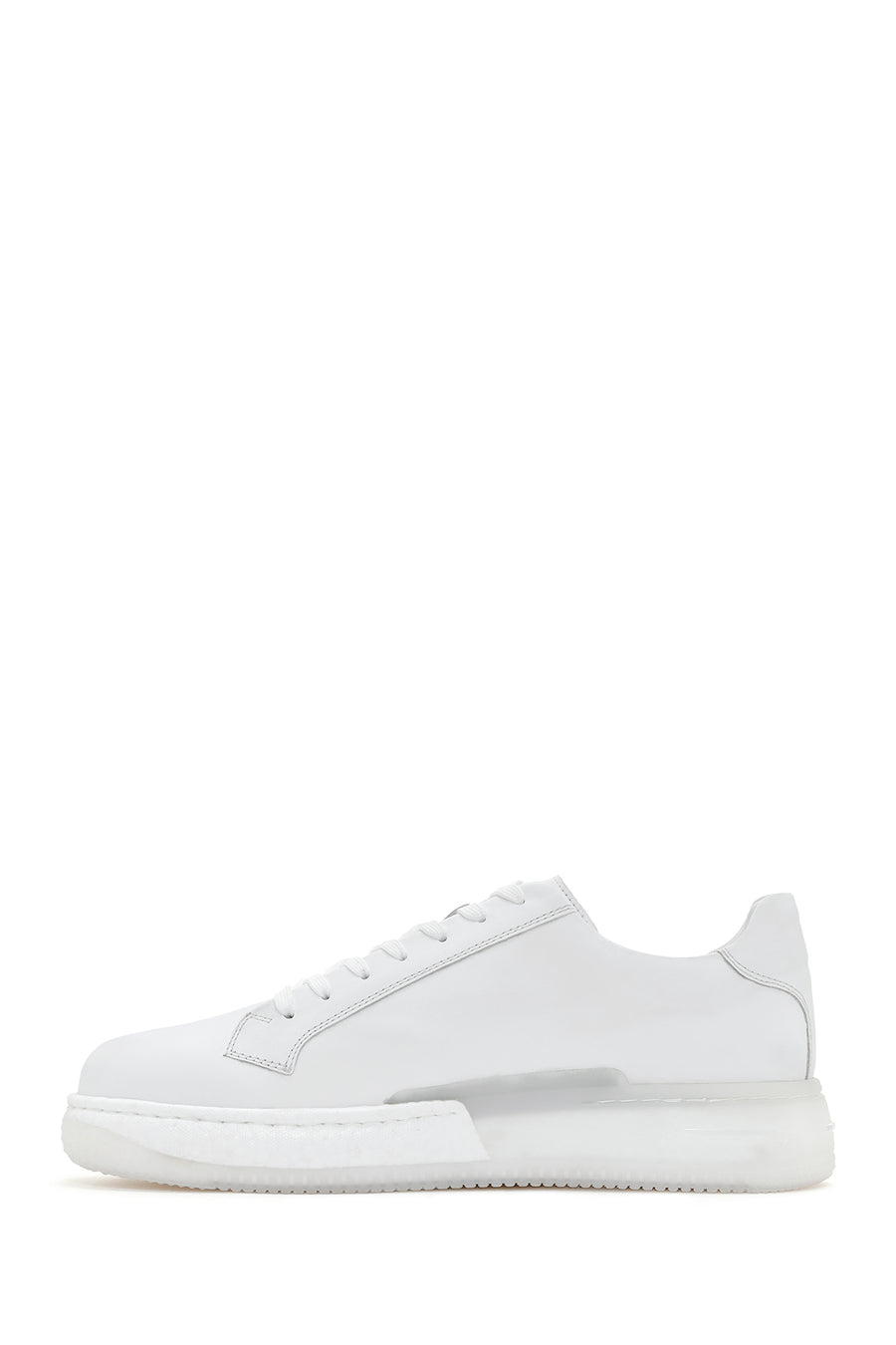 Men's White Thick Soled Leather Sneaker