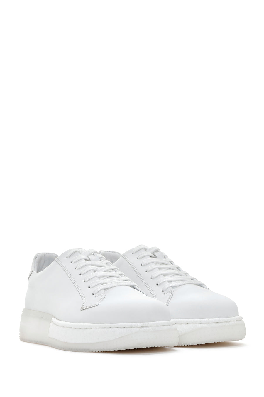 Men's White Thick Soled Leather Sneaker