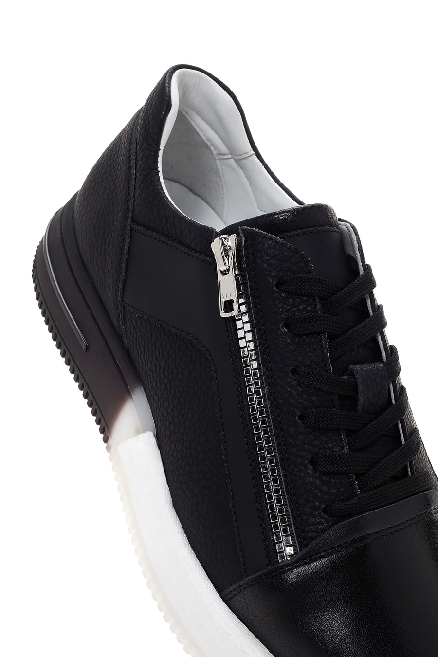 Men's Black Thick Soled Leather Sneaker