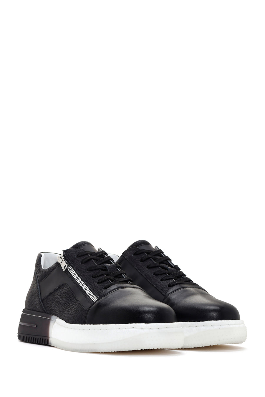 Men's Black Thick Soled Leather Sneaker