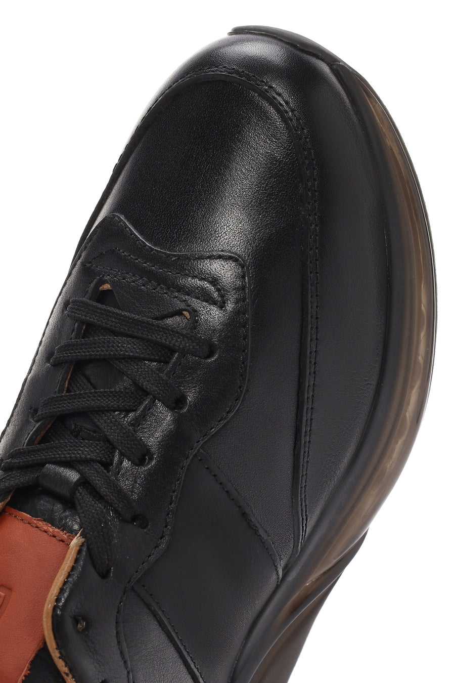 Erkek Siyah Bağcıklı Kalın Tabanlı Deri Casual Sneaker