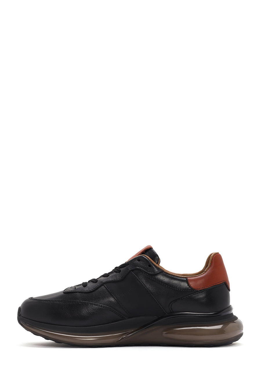 Erkek Siyah Bağcıklı Kalın Tabanlı Deri Casual Sneaker