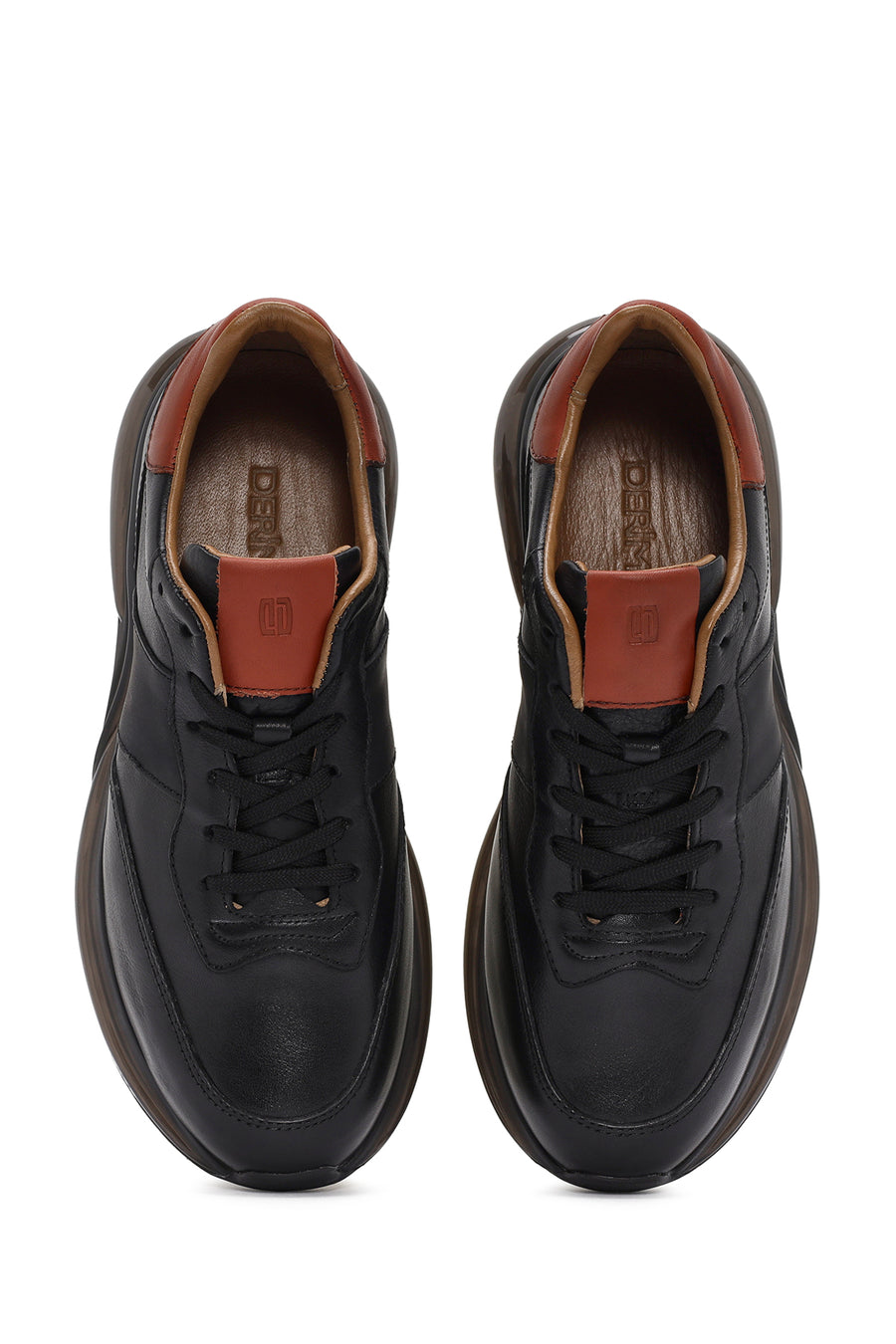 Erkek Siyah Bağcıklı Kalın Tabanlı Deri Casual Sneaker
