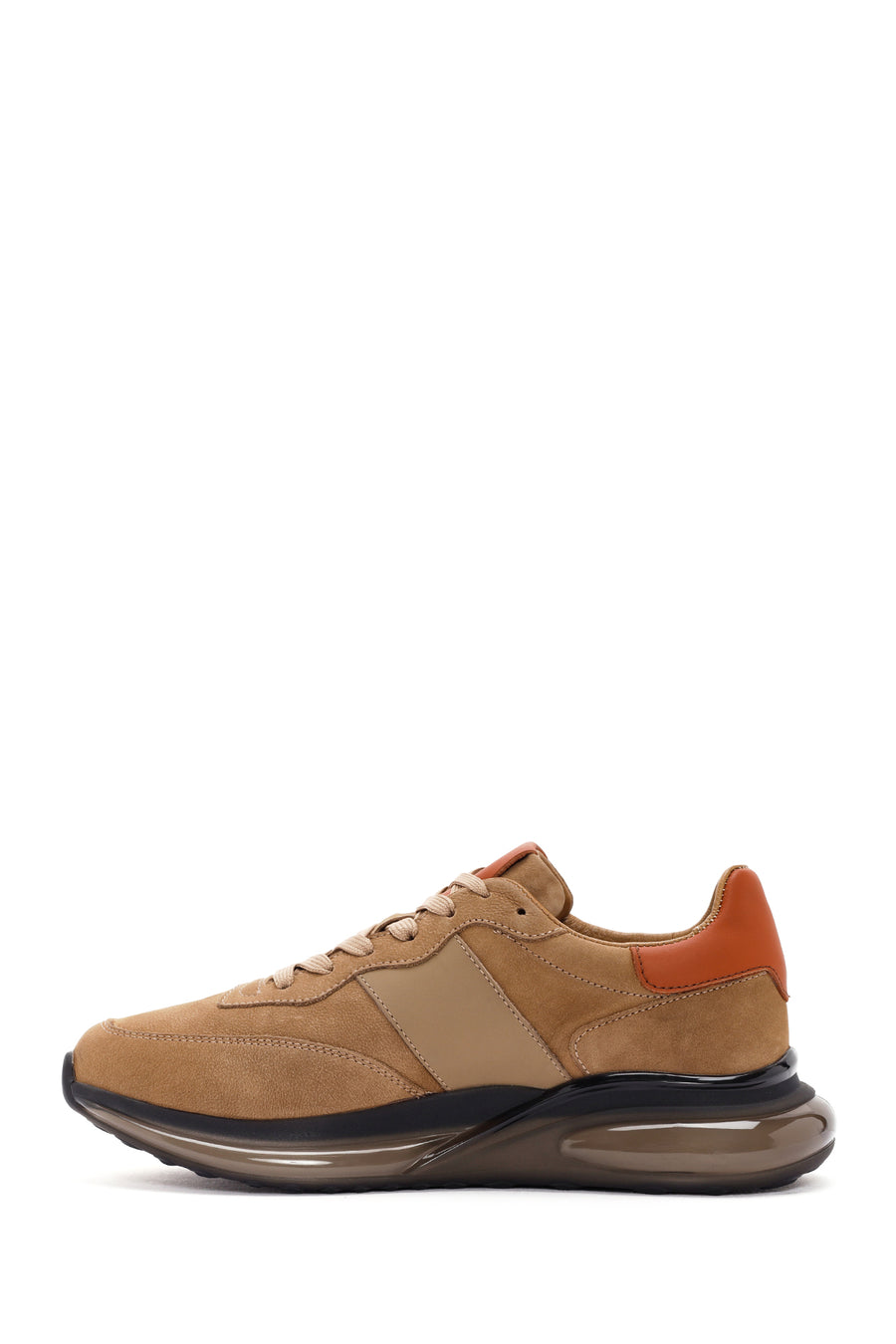 Erkek Bej Bağcıklı Nubuk Deri Casual Sneaker