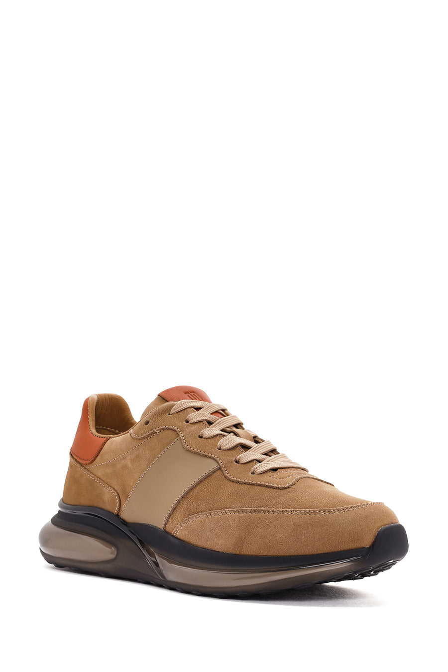 Erkek Bej Bağcıklı Nubuk Deri Casual Sneaker