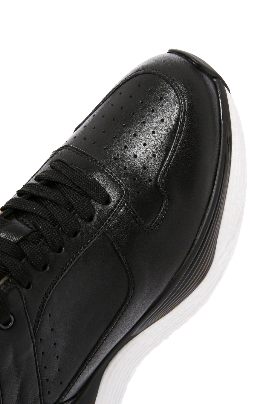 Erkek Siyah Bağcıklı Kalın Tabanlı Deri Casual Sneaker