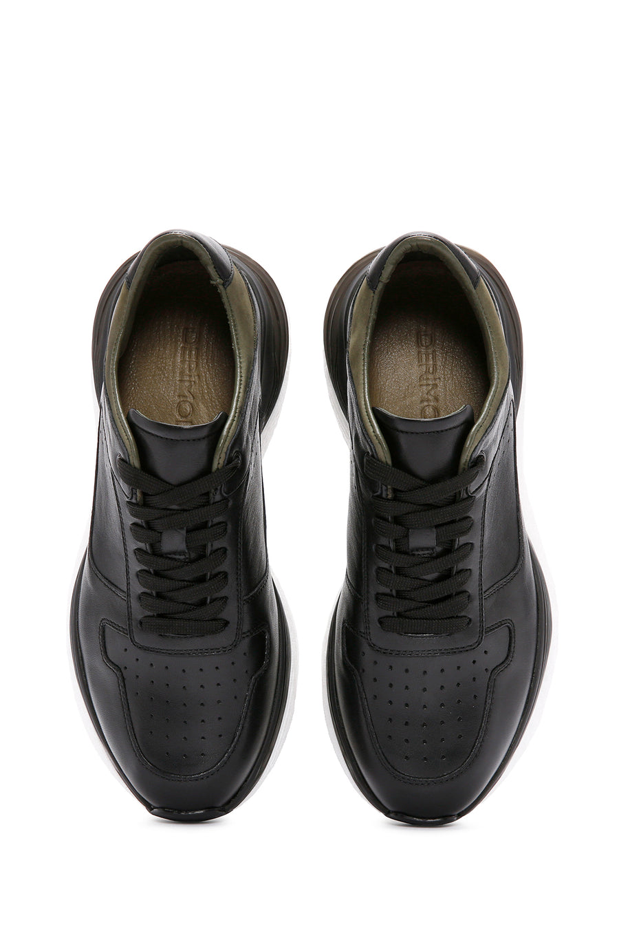 Erkek Siyah Bağcıklı Kalın Tabanlı Deri Casual Sneaker