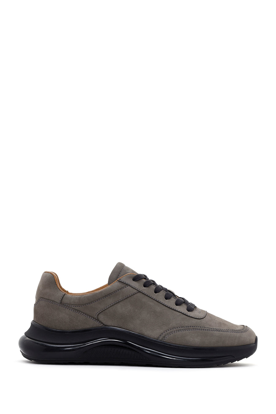 Men's Black Dark Gray Thick Soled Nubuck Leather Sneaker 24SFD6114V3 | Derimod