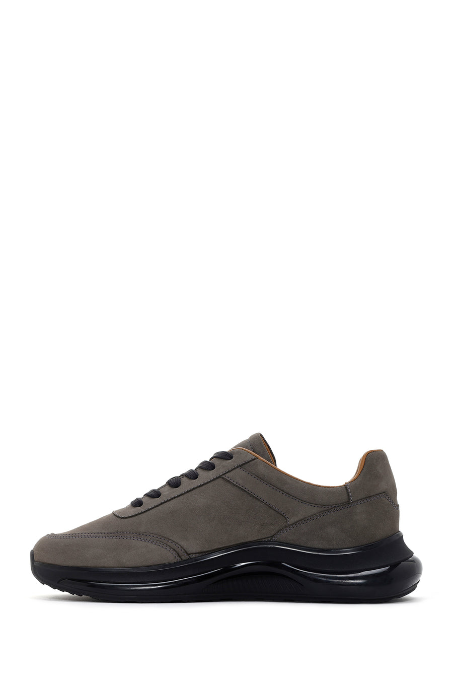 Men's Black Dark Gray Thick Soled Nubuck Leather Sneaker