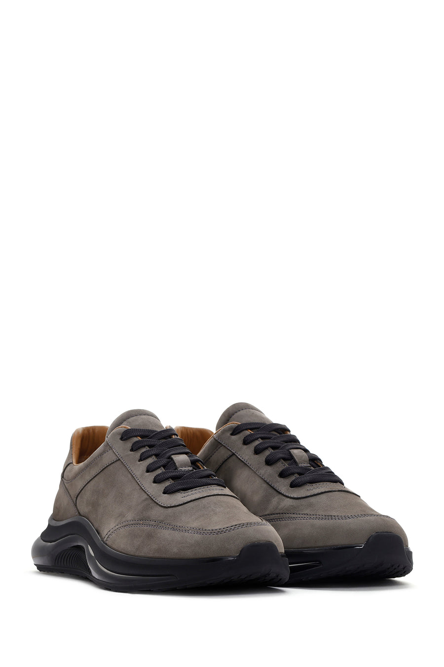 Men's Black Dark Gray Thick Soled Nubuck Leather Sneaker