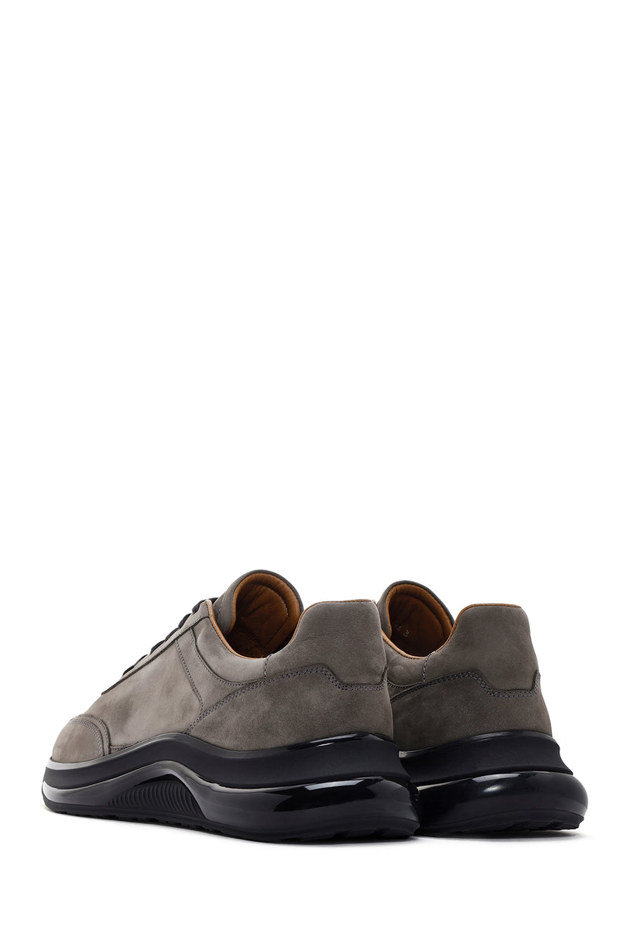 Men's Black Dark Gray Thick Soled Nubuck Leather Sneaker