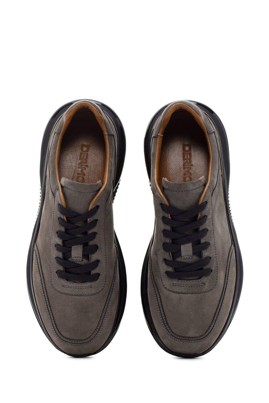 Men's Black Dark Gray Thick Soled Nubuck Leather Sneaker
