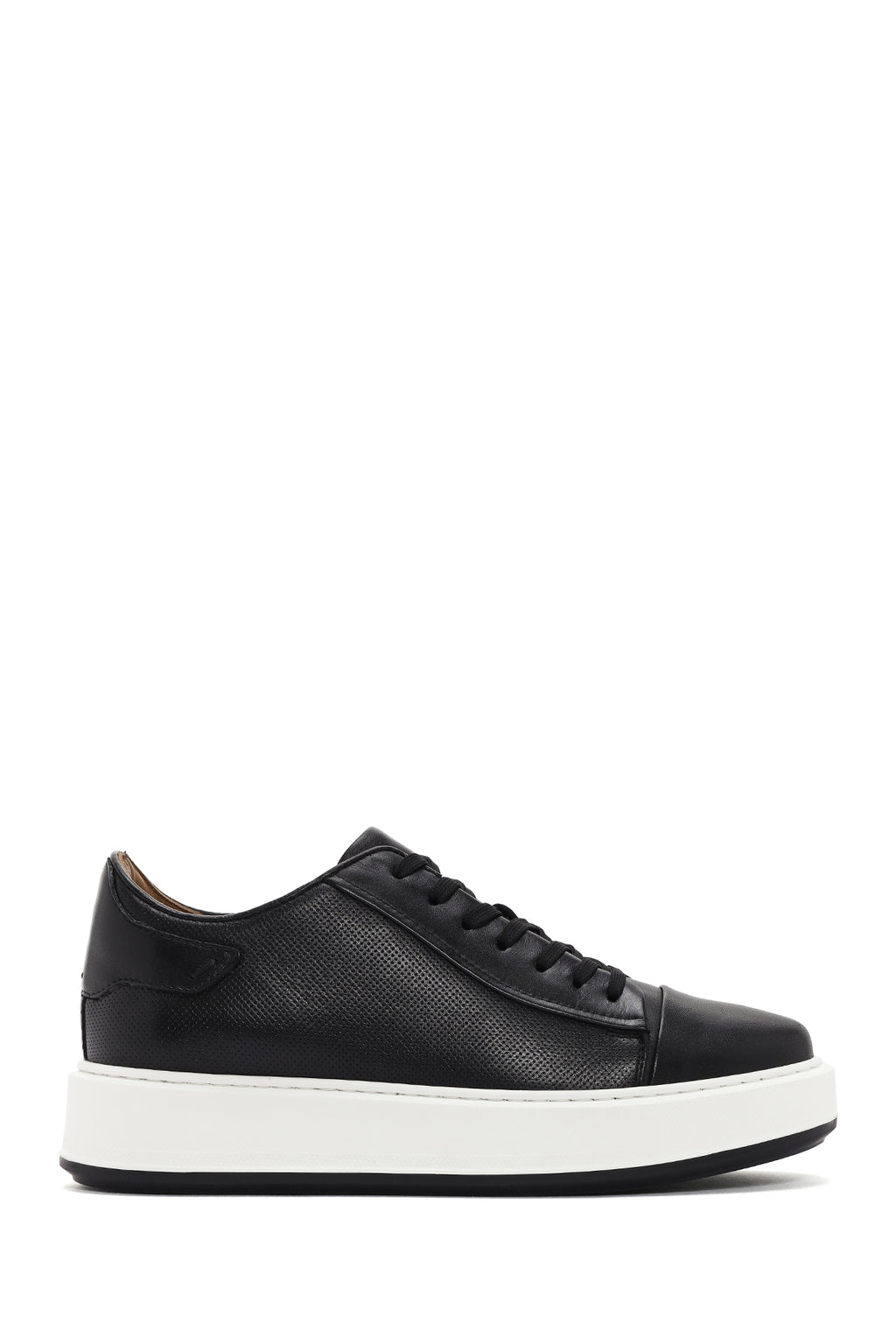 Erkek Siyah Bağcıklı Kalın Tabanlı Deri Sneaker