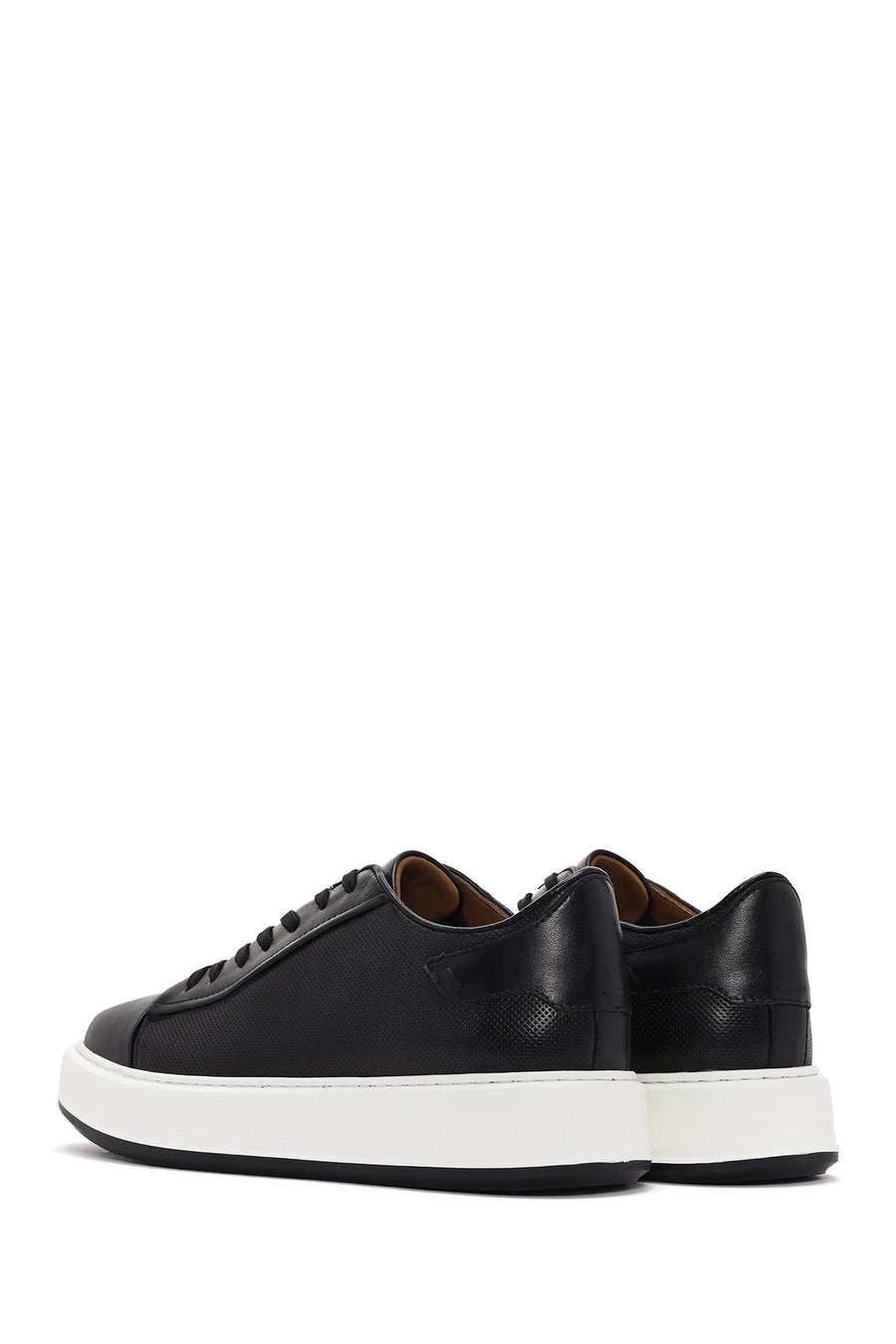 Erkek Siyah Bağcıklı Kalın Tabanlı Deri Sneaker