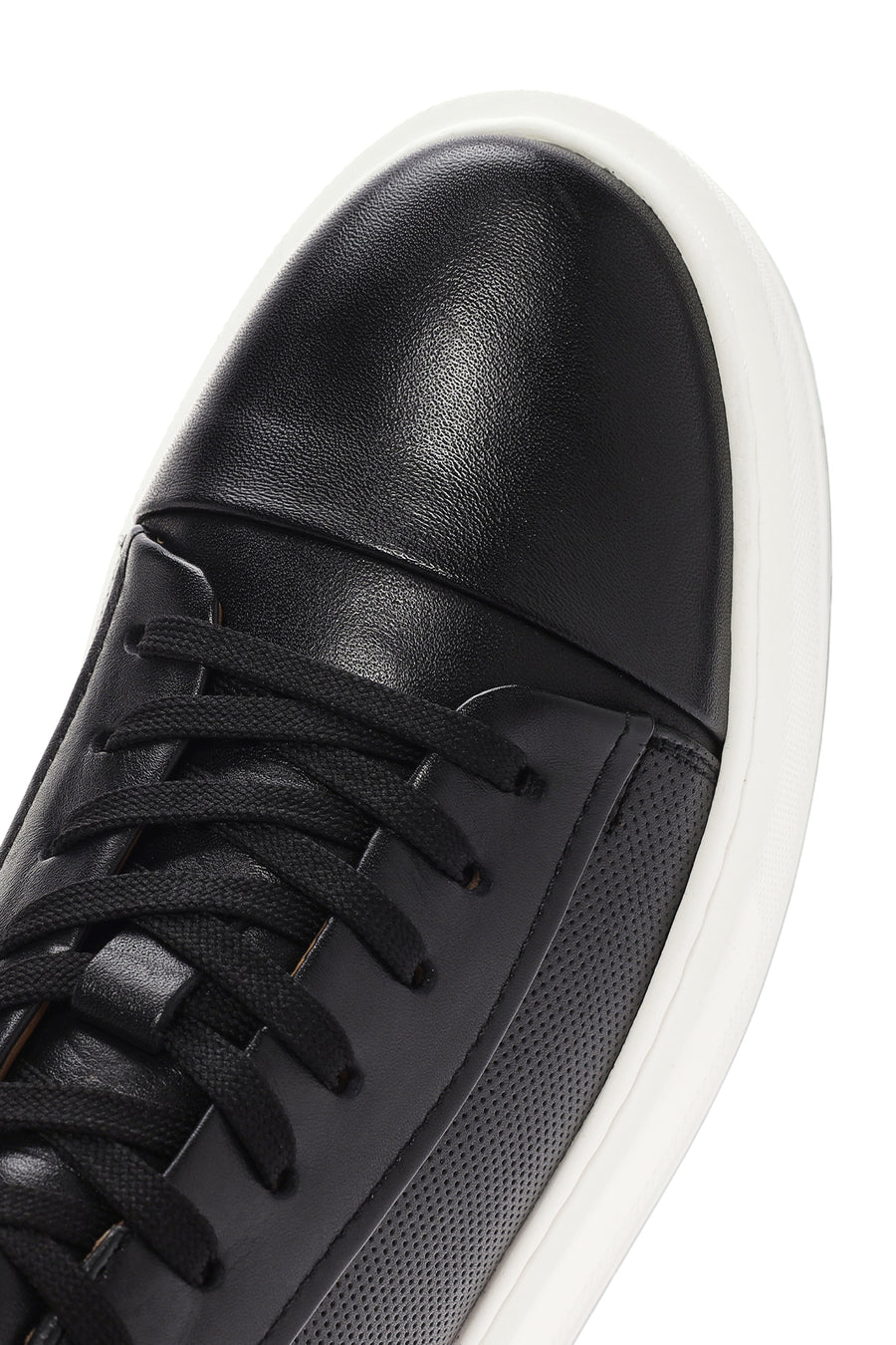 Erkek Siyah Bağcıklı Kalın Tabanlı Deri Sneaker