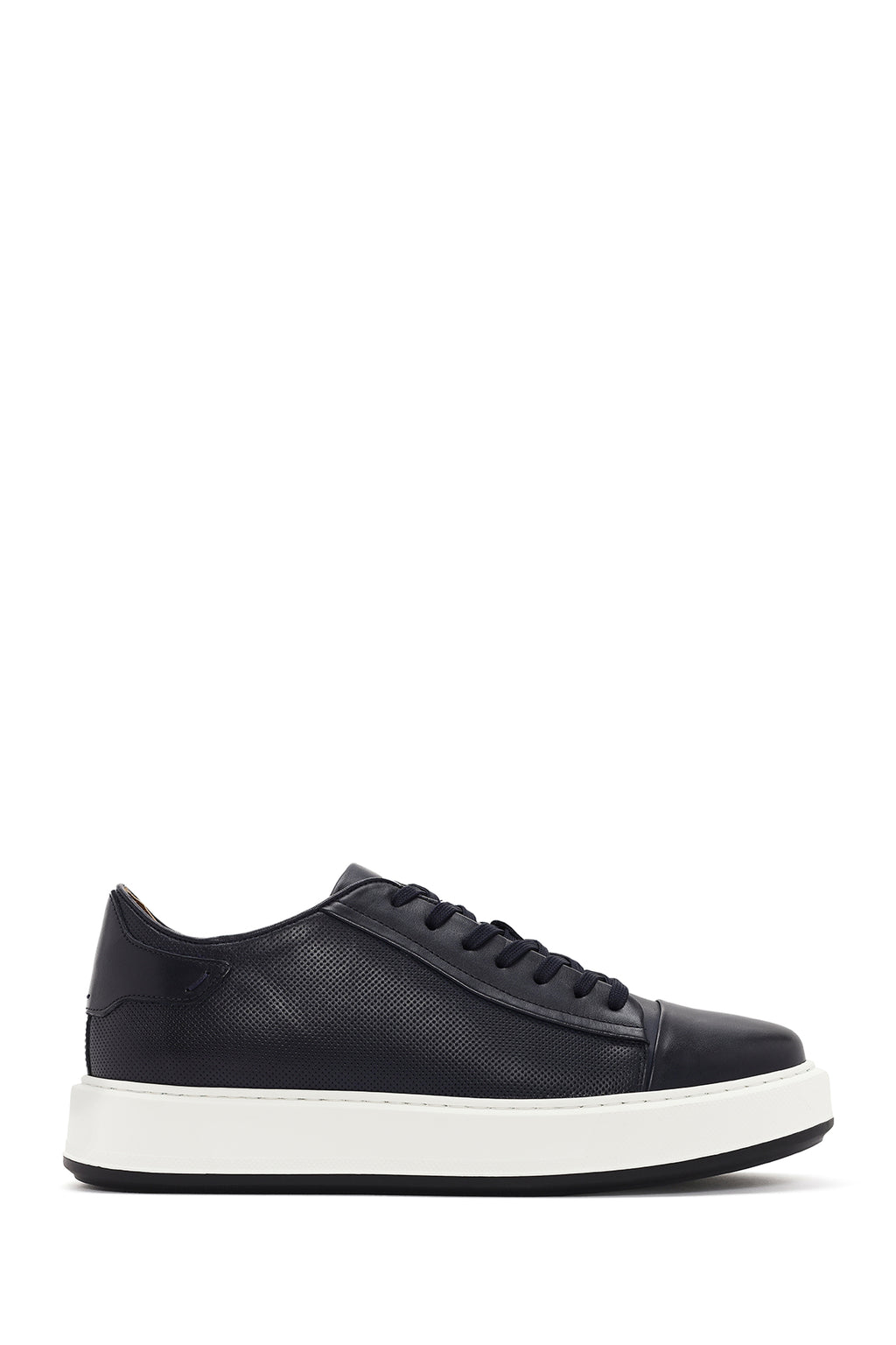 Erkek Lacivert Bağcıklı Kalın Tabanlı Deri Sneaker