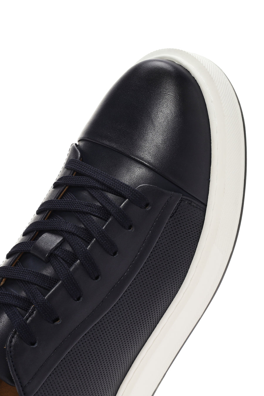 Erkek Lacivert Bağcıklı Kalın Tabanlı Deri Sneaker