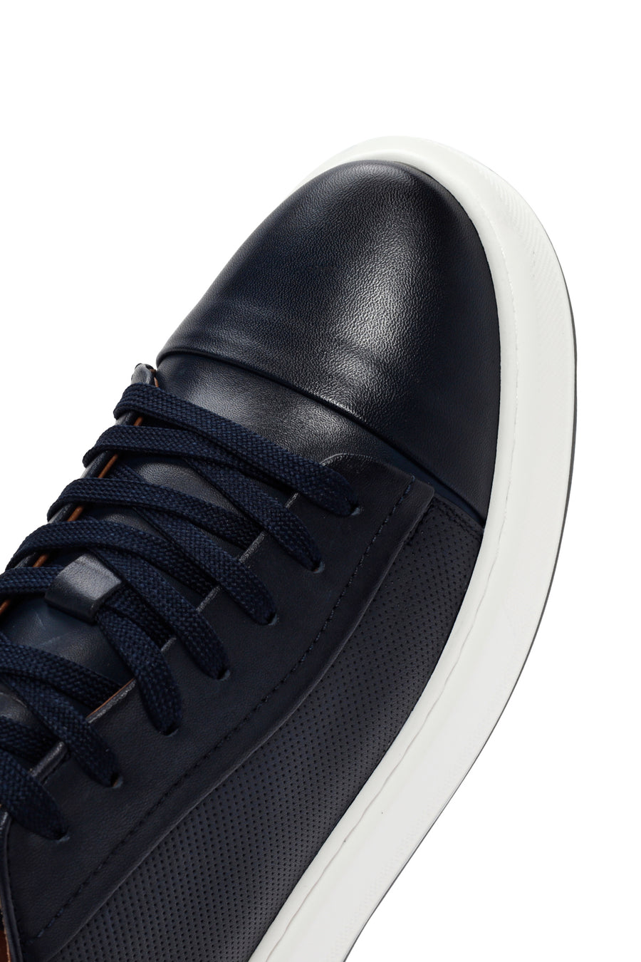 Erkek Lacivert Bağcıklı Kalın Tabanlı Deri Sneaker