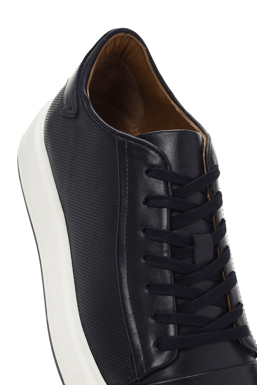 Erkek Lacivert Bağcıklı Kalın Tabanlı Deri Sneaker