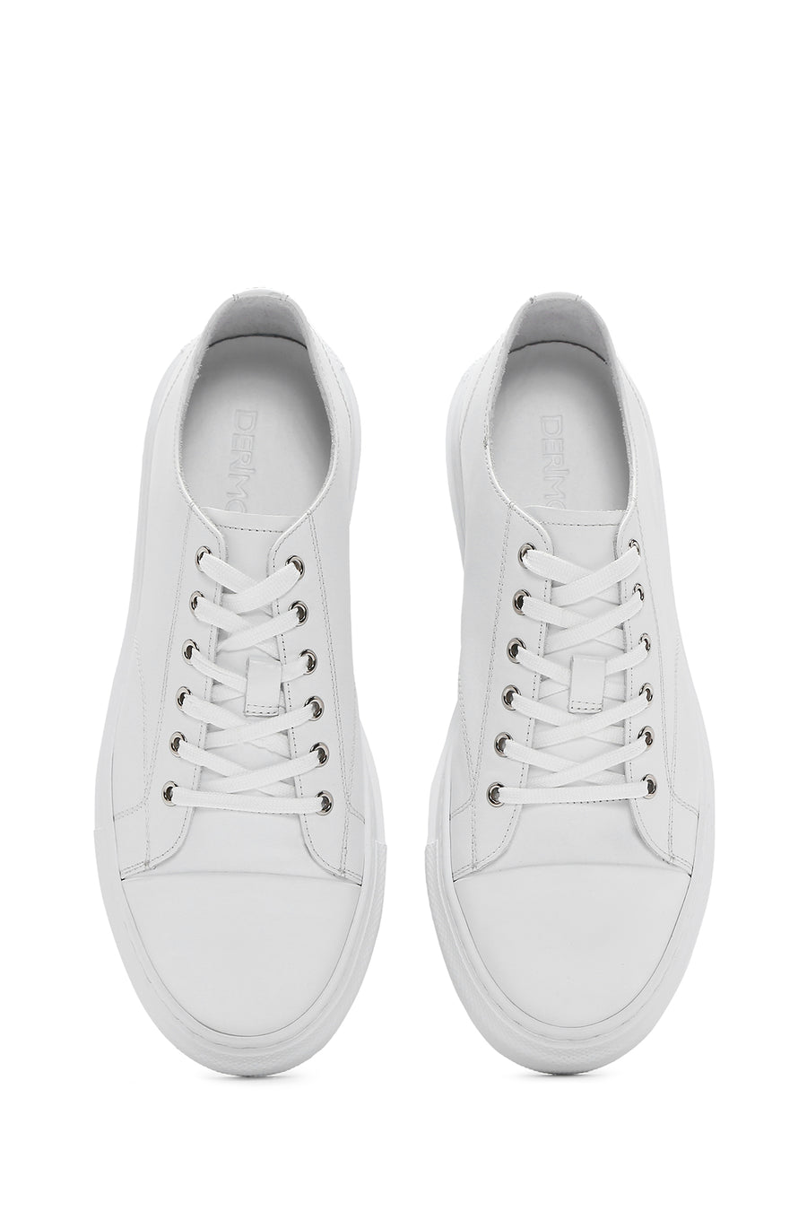 Erkek Beyaz Bağcıklı Deri Sneaker