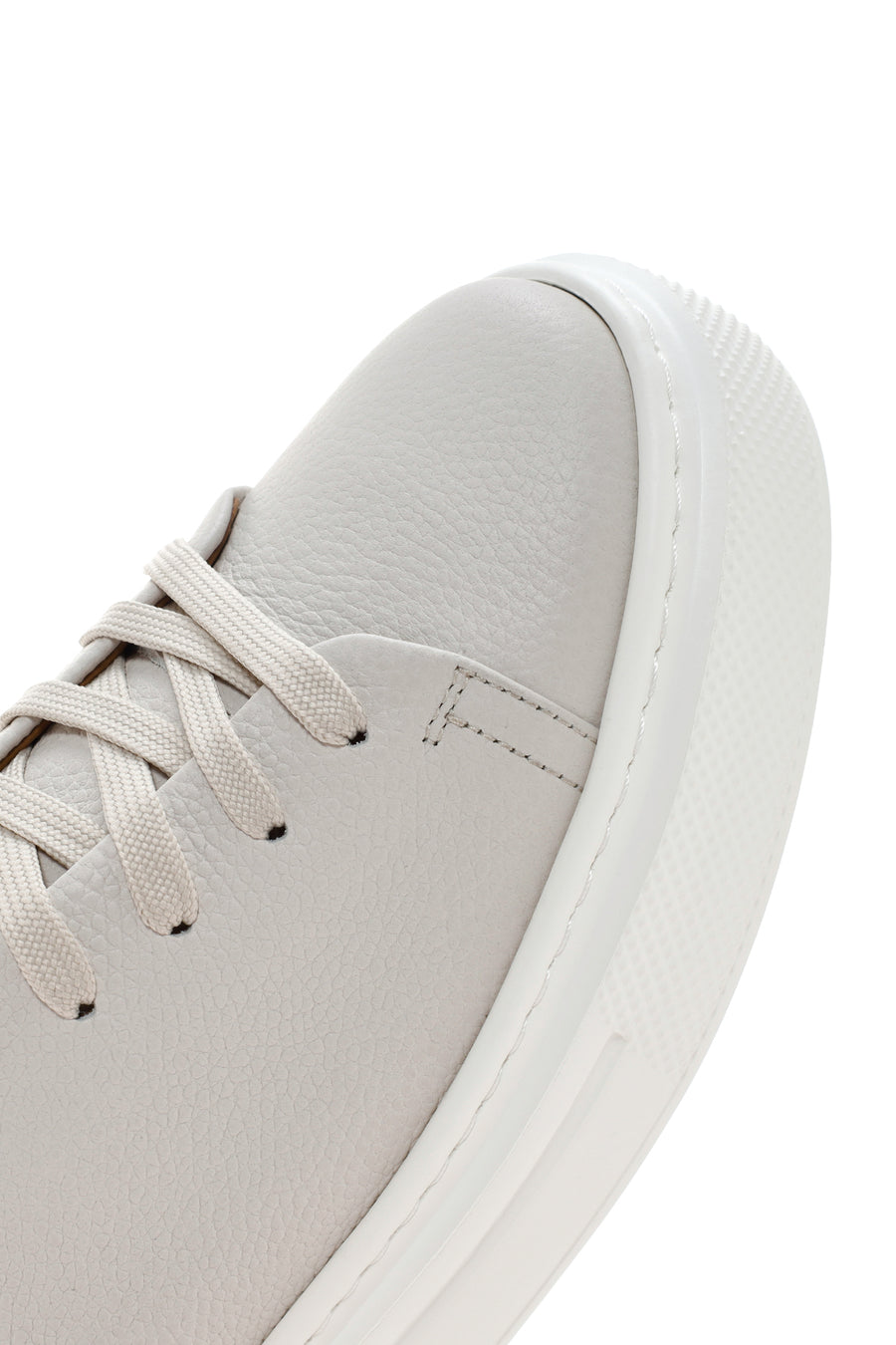 Erkek Beyaz Kalın Tabanlı Bağcıklı Deri Sneaker