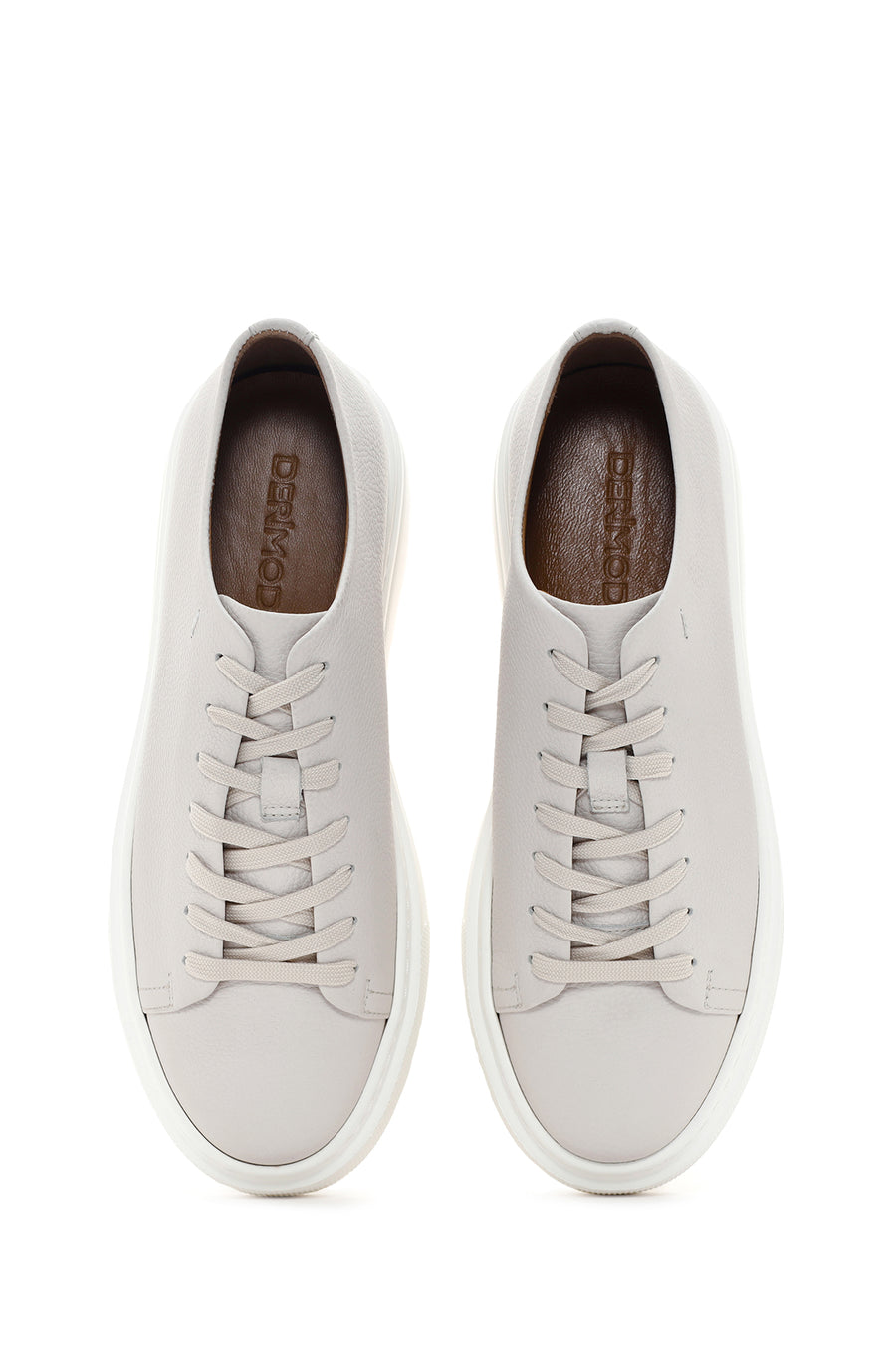 Erkek Beyaz Kalın Tabanlı Bağcıklı Deri Sneaker