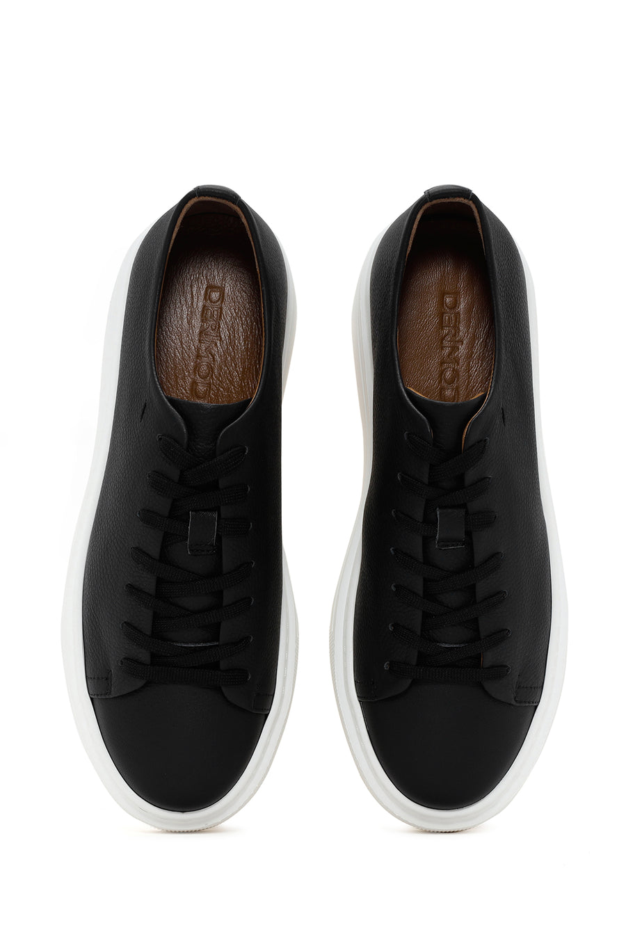 Erkek Siyah Kalın Tabanlı Bağcıklı Deri Sneaker