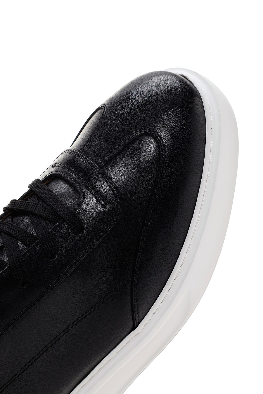 Erkek Siyah Kalın Tabanlı Bağcıklı Deri Sneaker