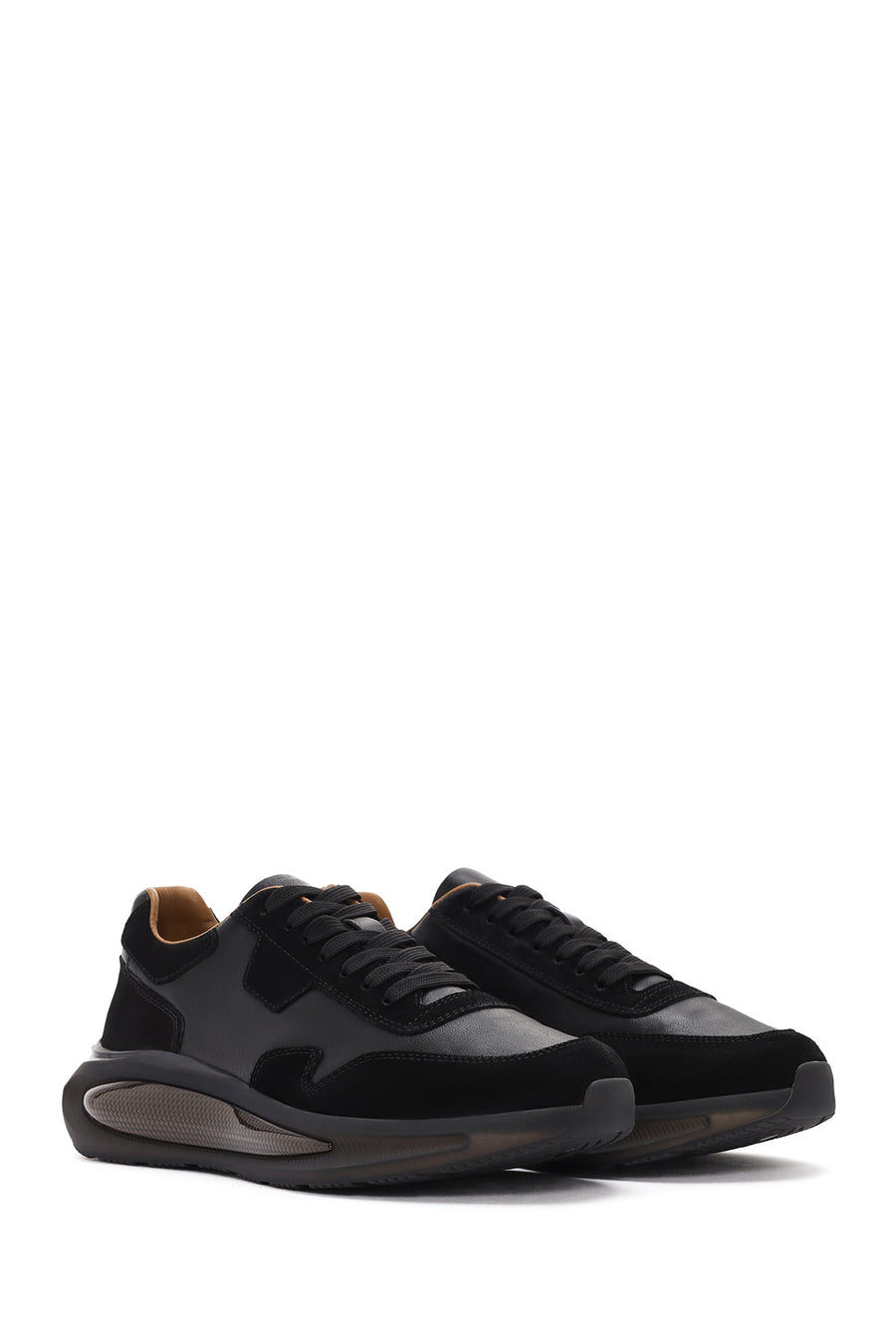 Men's Black Thick Sole Lace Up Leather Sneaker