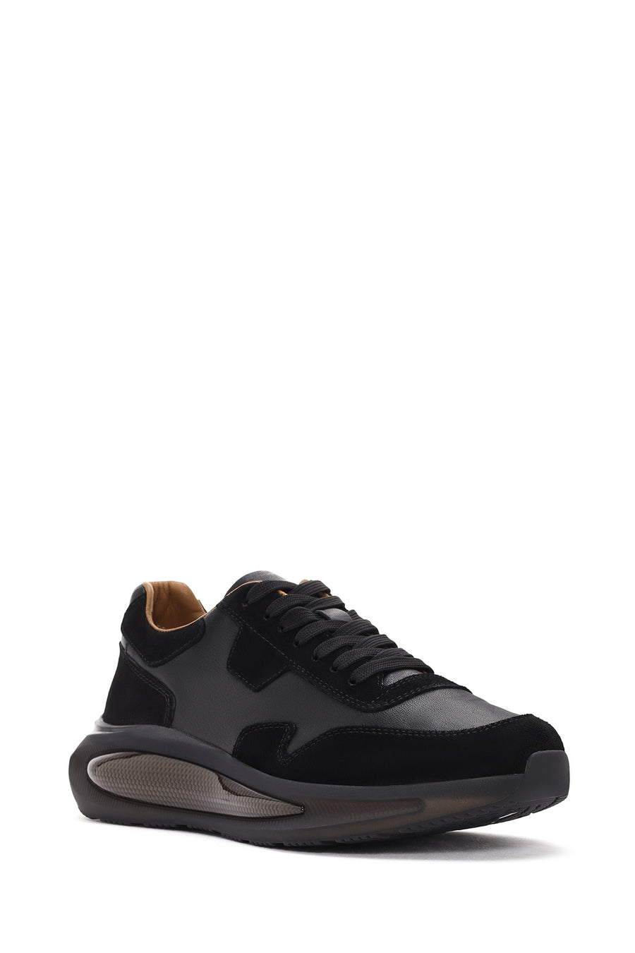 Men's Black Thick Sole Lace Up Leather Sneaker