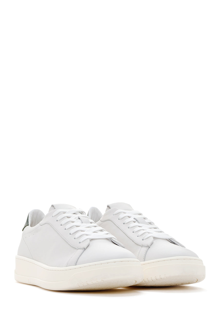 Erkek Beyaz Kalın Tabanlı Bağcıklı Deri Sneaker